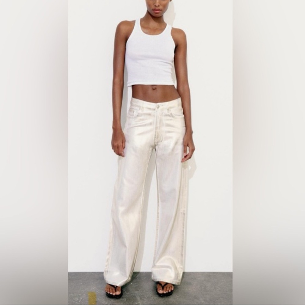 NWOT ZARA - Brushed Wide Leg Metallic Pants